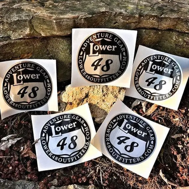 Lower 48 weatherproof, brushed metal stickers! Available Now! #Stickers #L48 #Exploring #Adventure